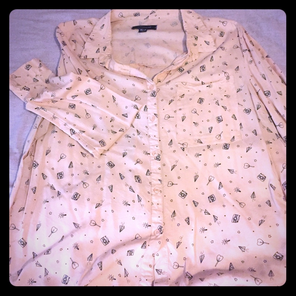 Fun multi print linen button down